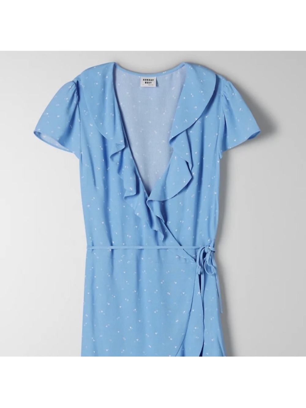 Aritzia Sunday Best Sky Blue Ruffle Wrap Midi Dress